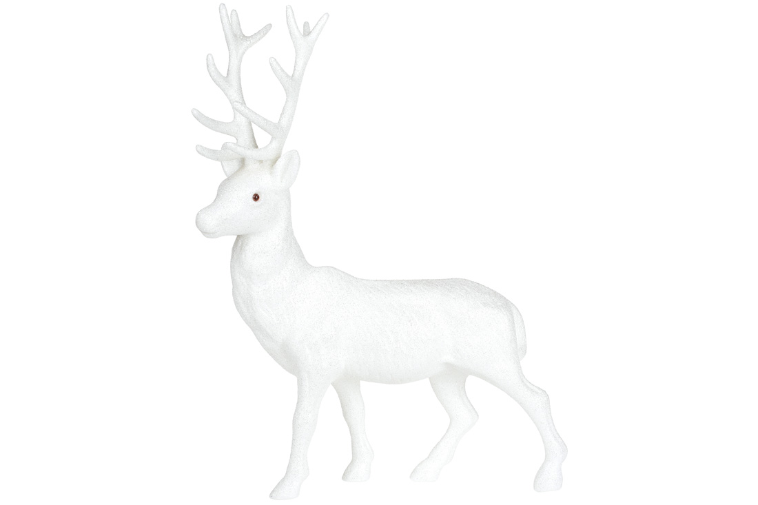 Новорічна декоративна фігура Олень, 40см, колір - білий гліттер
