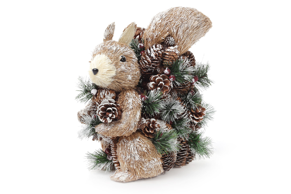 Новорічна декоративна фігура Білка 30см із натуральних матеріалів