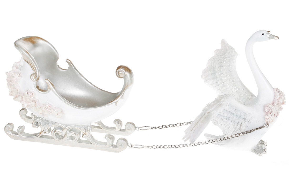 Декоративна композиція Лебідь із санями, колір - шампань, 42см