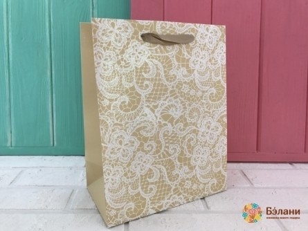 Пакет "Ажур с блестками" оливковый L