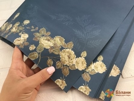 Бумага флористическая "Пионы"  синяя