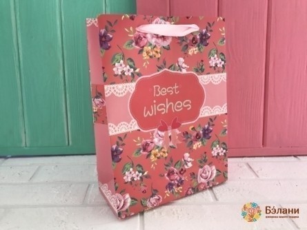 Подарочный пакет "Best Wishes" розовый S