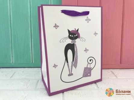 Подарочный пакет "Кошечка" S сиреневый