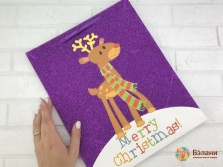Новогодний Пакет "Merry Christmas" L сиреневый