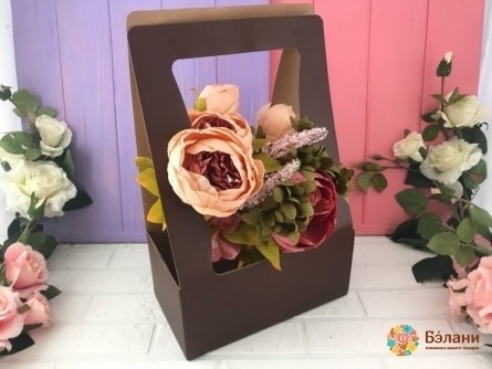 Складная коробка для цветов "под руку" шоколадная