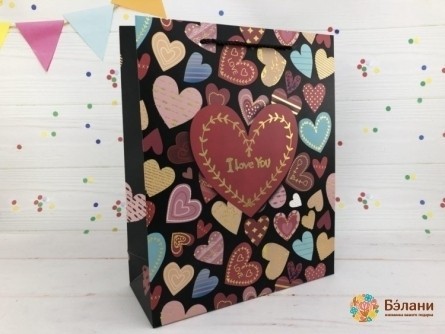 Подарочный пакет "Heart mix" черный M