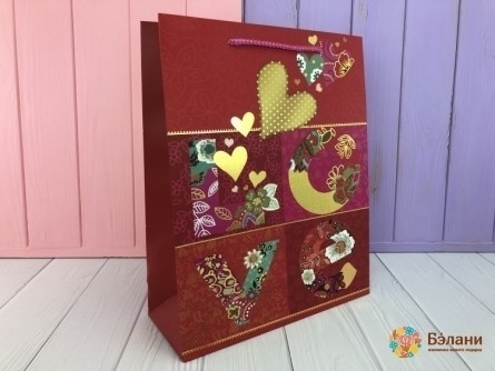Подарочный пакет "Heart mix" красный M