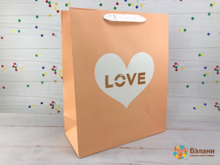 Подарочный пакет "Love" персиковый S