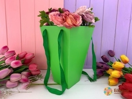Складная флористическая коробка "Трапеция" зеленая