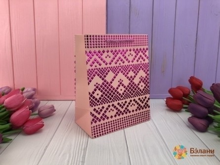 Подарочные пакеты "Узоры" розовые S
