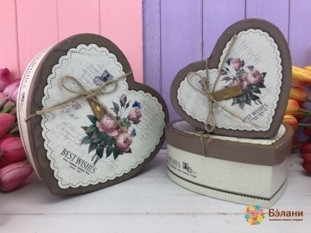 Коробочка Сердце "Винтажные розы" бежевая