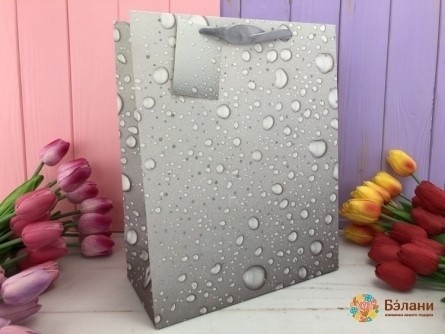 Подарочный пакет "Water drops" M серый