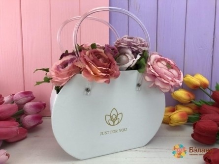 Коробка для цветов "Силиконовые ручки" белая