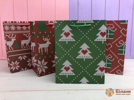 Новогодний пакет "Вязаный" M Микс