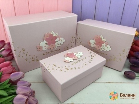 Подарочная коробка "3d leaves" розовая