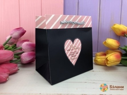 Подарочный пакет "Heart inside" черный XS