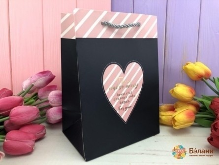 Подарочный пакет "Heart inside" черный S