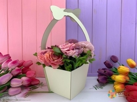 Коробка для цветов "Бантик" молочная