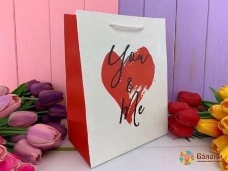 Подарочный пакет "YouAndMe" красное сердце M