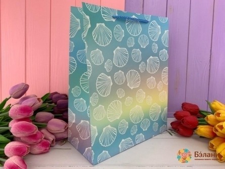 Подарочный пакет "Seashells" S бирюзовый