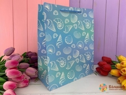 Подарочный пакет "Seashells" S синий