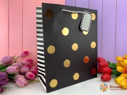 Подарочный пакет "Gold Dots" черный S