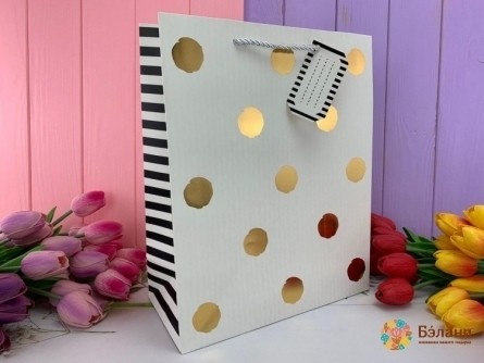Подарочный пакет "Gold Dots" белый M