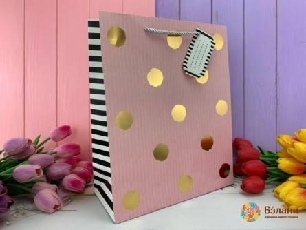 Подарочный пакет "Gold Dots" розовый L