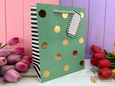 Подарочный пакет "Gold Dots" оливка L