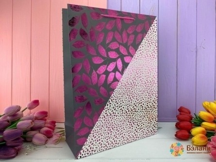 Подарочный пакет "Leaf and dots" вино L