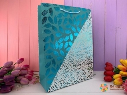 Подарочный пакет "Leaf and dots" мята L