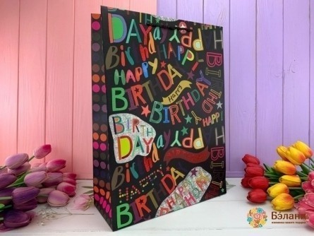 Подарочный пакет "Birthday" черный L