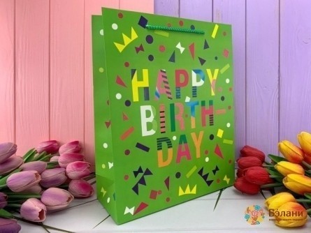 Подарочный пакет "Happy Boom" зеленый L