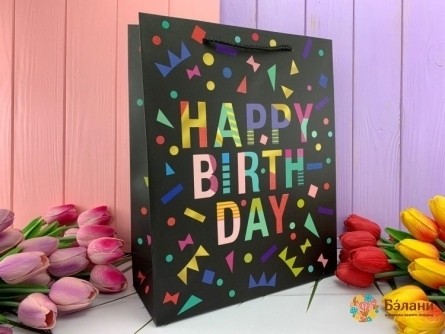 Подарочный пакет "Happy Boom" черный L