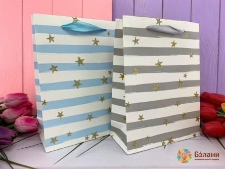 Подарочный пакет "Gold stars" Микс L