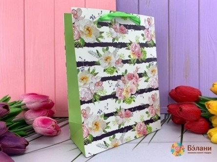 Подарочный пакет "Spring roses" зеленый S