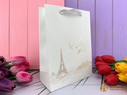 Подарочный пакет "Paris" белый S