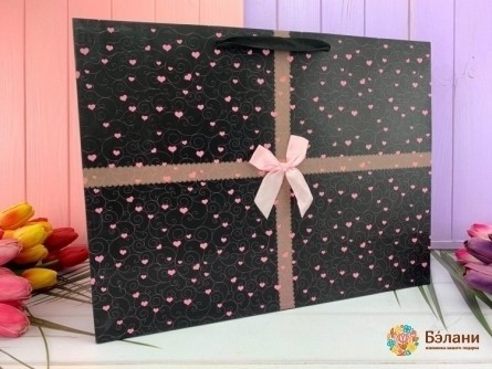 Подарочный пакет "Love and Line" черно-розовый XL