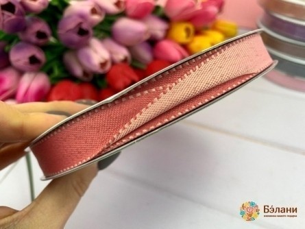 Хлопковая лента узкая "Двухсторонняя" красно-розовая