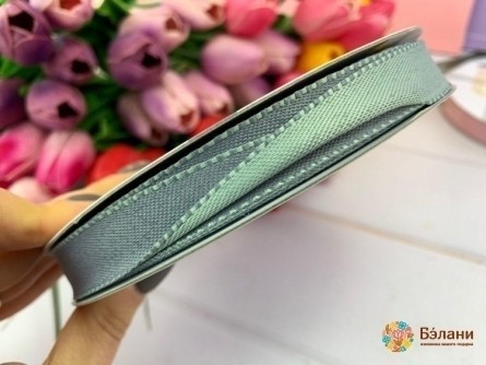 Хлопковая лента узкая "Двухсторонняя" оливково-синяя