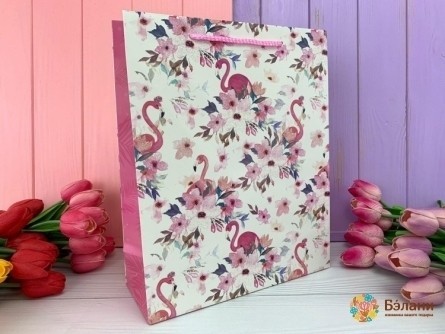 Подарочный пакет "Фламинго" белый M