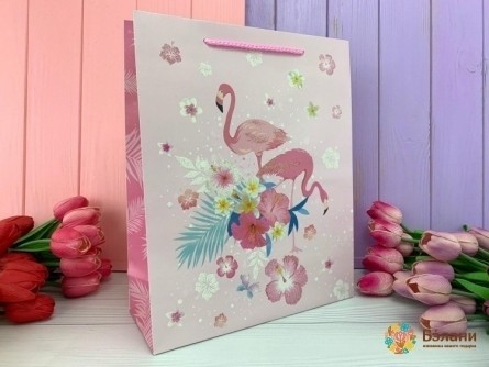 Подарочный пакет "Фламинго" розовый M