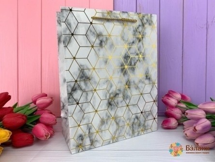Подарочный пакет "Golden marble" кубы L