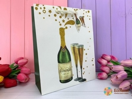 Подарочный пакет "Champagne" молочная ручка L