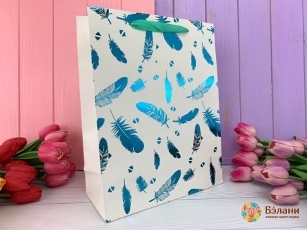 Подарочный пакет "Bright Feather" голубая M