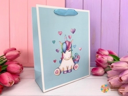 Подарочный пакет "Unicorns" небесный M