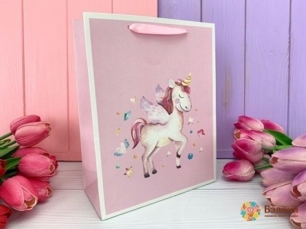 Подарочный пакет "Unicorns" розовый L