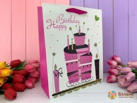 Подарочный пакет "Happy Birthday" торт L
