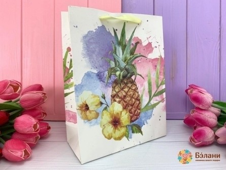 Подарочный пакет "Pineapple" желтый цветок L