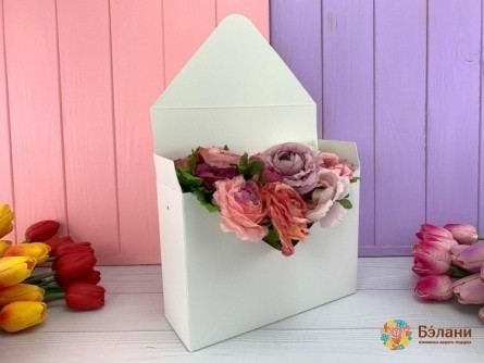 Складной конверт для цветов "Вам письмо" белый